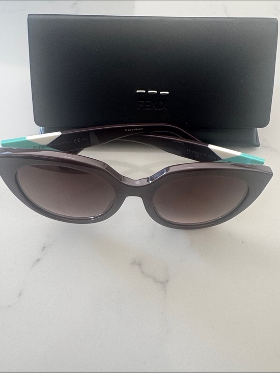 Fendi Brown Gradient Cat-Eye Sunglasses with Turquoise and White Temple Tips